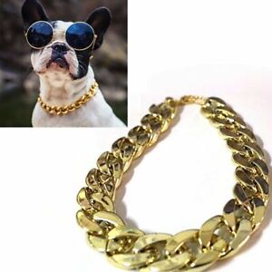 Adjustable Dog Collar Cat Pets Cuban Link Thick Chain Necklace Plated Gold Gift