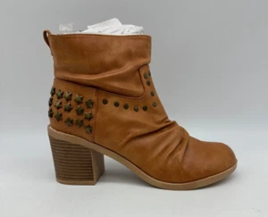 Michael Antonio Jinxy Cognac Brown Synthetic Slip On Booties Size 8M Studded - Picture 1 of 10