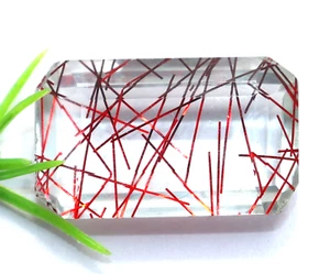 Natürlicher roter 42,70 ct smaragdgeschliffener Rutilquarz Doublet zertifizierter Edelstein - Bild 1 von 7