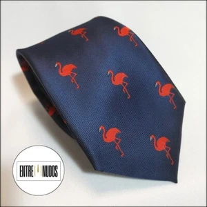 CORBATA FONDO EN COLOR AZUL MARINO Y FLAMENCOS EN ROJO - Imagen 1 de 1