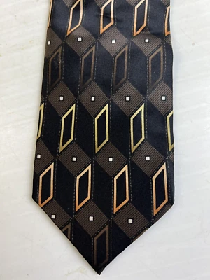 Corbata de seda Kilburne And Finch Fine Clothiers 3,5" negra geométrica trabajo comercial Foto 1 de 4