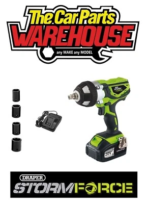 01031 Draper Storm Force 20v Cordless 1/2" Impact Wrench Gun inc four sockets - Image 1 of 4