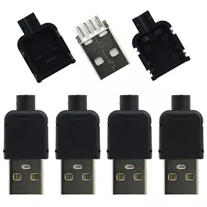 5x DIY USB Connector - Male Type A Solder Terminals - 4-Pin USB 2.0 Black - Picture 1 of 4