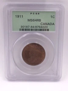 1911 CANADA 1 CENT MS64RB PCGS - Picture 1 of 2