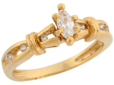 10k or 14k Yellow Gold Marquise Center & Round Side Stone CZ Engagement Ring - Image 1 of 4