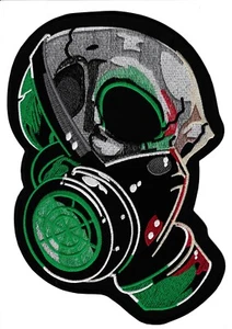 Patch écusson skull tête de mort radioactif gaz patche dorsal dos grand - Picture 1 of 2