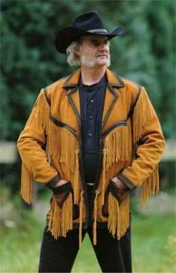 Men Golden Brown Suede Western Cowboy Leather Jacket With Fringes - Picture 1 of 3