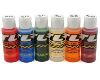 Team Losi Racing Silicone Shock Oil Six Pack (50, 60, 70, 80, 90, 100wt) (2oz) - Image 1 of 2