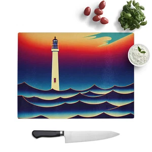 Art Deco Lighthouse Chopping Board Kitchen Glass Surface Protector Worktop Saver - Picture 1 of 6