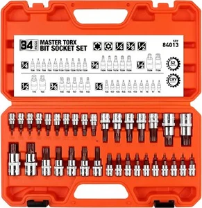 HORUSDY 34-Piece Torx Socket Set | S2 Steel Star Bit with Case - Picture 1 of 8