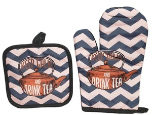 2-teiliges GEDRUCKTES SET: 1 OFENHANDSCHUH & TOPFHALTER, TEEKANNE, KEEP CALM & TEE TRINKEN, HSLC - Bild 1 von 9