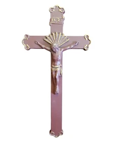 Crocifisso croce metallo JP FOLEY CO vintage grande Gesù Cristo 23” colore originale - Foto 1 di 13