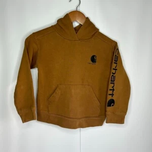 Carhartt Youth Pullover Hoodie Brown Long Sleeve Logo Boys Size Small S (8-10) - Picture 1 of 4