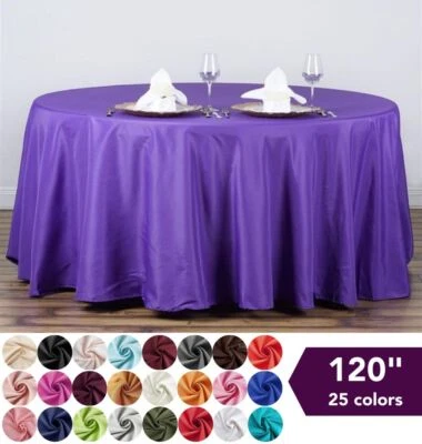 6 pcs 120" Round Polyester Tablecloths Wedding Linens Decoration Supplies - Image 1 of 4