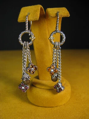BARBARA BIXBY EARRINGS PEARL FLOWER BEADS CHAIN GEMSTONE Citrine Garnet Dangle - Image 1 of 2