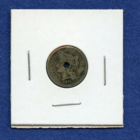1874 3CN 3 Cent Nickel US Mint Coin Rare 1874 3 Cent Nickel Holed Cover