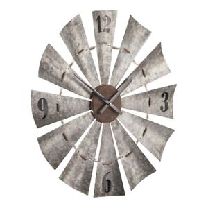 SEI Furniture Brevan Oversized Windmill Wall Clock in Galvanized Aluminum