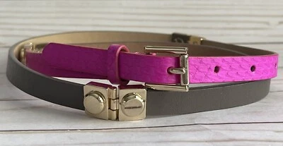 Cinturón de cuero ajustado J Crew para mujer rosa marrón herrajes dorados en relieve talla S elegante Foto 1 de 4