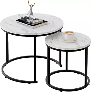round Nesting Coffee Table Side Table Set of 2 End Tables for Living Room Bedroo - Picture 1 of 12