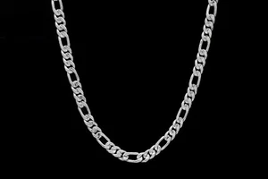 Mens Diamond Cut Figaro Necklace Sterling Silver 925 Handmade Chain - Picture 1 of 6