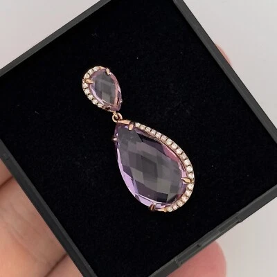 9ct Rose Gold Amethyst & Diamond Cluster Pendant - Image 1 of 4