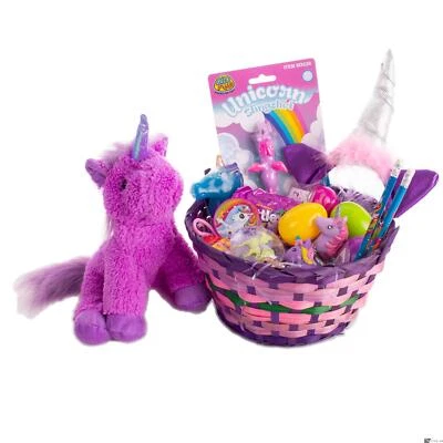 VEIL ENTERTAINMENT Pastel Mystical Unicorn Fairytale Girls 10" 31pc Easter Basket Gift Set, Purple