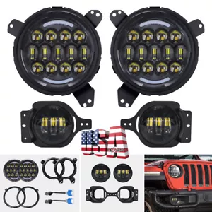 9" Kit Led Halo Headlights & Fog Light for Jeep Wrangler JL 2018-2023 Gladiator - Picture 1 of 12