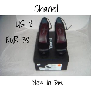 CHANEL by Karl Lagerfeld Black and Silver Satin Plateau 38 EU 8 US New In Box - Bild 1 von 4