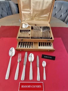 MÉNAGÈRE CHAUMONT ART DÉCO ERCUIS 62  PIECES SUPER  METAL ARGENTE  - Imagen 1 de 12