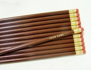 12 Round "Brown" Personalized Pencils - Picture 1 of 1