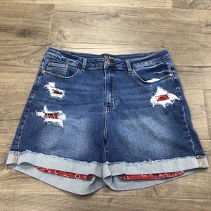 Judy blau Bandana Print hoch geschnitten kurz mittlere Waschung abgenutzt ausgefranster Saum Größe 3XL - Bild 1 von 7