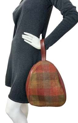 1960’s MCM Brown Plaid Vinyl Mod SEBA Zipper Travel Sling Bag USA Brown - Image 1 of 4