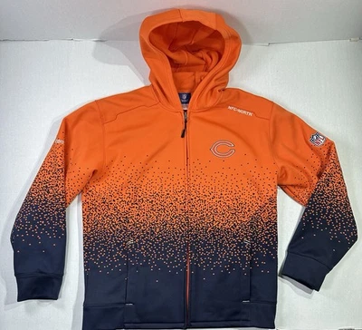 Chicago Bears Reebok NFL On Field Hoodie Full Zip Jacket Medium Orange Navy - Image 1 of 4