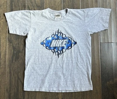 Vintage Nike Tribal Flame T-shirt Youth Sz M 10-12 90s Y2K Skate JNCO Style - Image 1 of 4
