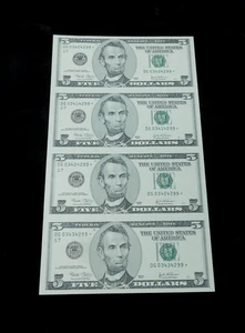 2003 $5 Federal Reserve Uncut Sheet of 4x UNC **STAR** Notes - Picture 1 of 6