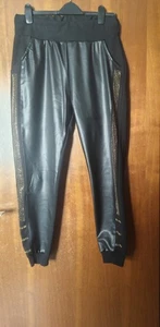 Wawa Damen Hose Jogpants 44 Schwarz Glitzerdetails Kunstleder Taschen Dehnbund  - Bild 1 von 4