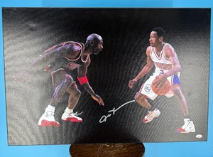 Allen Iverson Sixers Michael Jordan Signed Blacked-Out Canvas JSA Authenticated - Picture 1 of 5