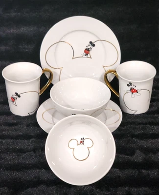 6pc RARE Disney Mickey Mouse GOLD ICON Salad Plates Bowls Mugs Collectors Zrike - Image 1 of 4