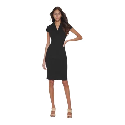 Calvin Klein Petite Short Sleeve Sheath Dress Black Size 0P - Image 1 of 4