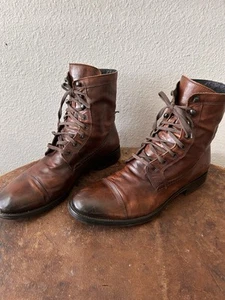 TO BOOT NEW YORK Cognac Braun Leder Stiefel Herren 10,5 Brüniert Schnürer - Bild 1 von 13