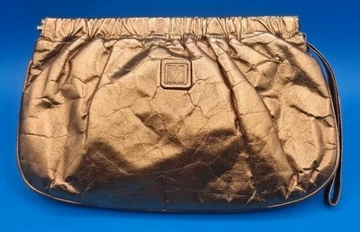 复古 ANNE KLEIN 适用于 CALDERON 金色铰边离合器腕带黑色内侧带小饰品 — 第 1/4 张图片