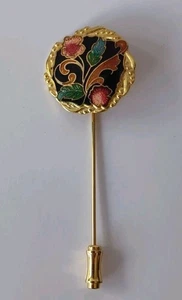 VINTAGE GOLDFARBENE RUNDE FLORALES MUSTER INTARSIERTE EMAILLE/CLOISONNÉ-STECKNADEL - Bild 1 von 11
