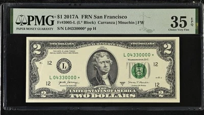 5 of a Kind Zeros Fancy Serial # Star Note! $2 Dollar Bill 4 in a Row L04330000* - Image 1 of 2