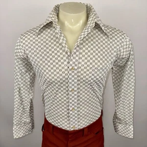 Vtg 60s 70s Towncraft Shirt Polyester Nylon Geometric Disco Mod Large Mens 16 32 - Picture 1 of 15