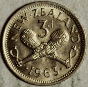 1963 NEUSEELAND 3 PENCE THREEPENCE (BRILLANT UNC) - Bild 1 von 2
