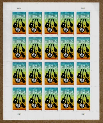 BLUEGRASS MUSIC US #5844 FOREVER STAMP SHEET GUITAR FIDDLE 5-STRING BANJO-SEALED - Image 1 of 3