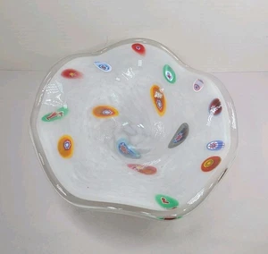 Vintage Lg Lavorazione Murano Millefiori White Glass CenterPiece Bowl Italy 10" - Picture 1 of 6