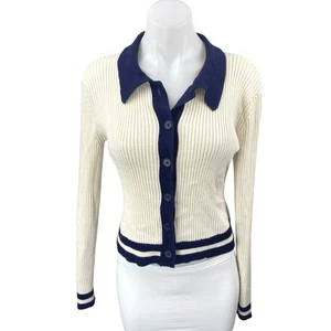 Anthropologie cremefarbener Langarm-Polopullover mit Rippstrickkragen und Knopfleiste Oberteil XS - Bild 1 von 4