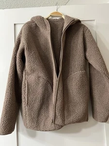 Muji Woman Fleece Fuzzy beige Japanese Sweater Hoodie size XS - Picture 1 of 6