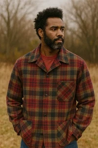 Vintage Red Pendleton Plaid Men's Pure Virgin Wool Blazer Jacket Large - Picture 1 of 7